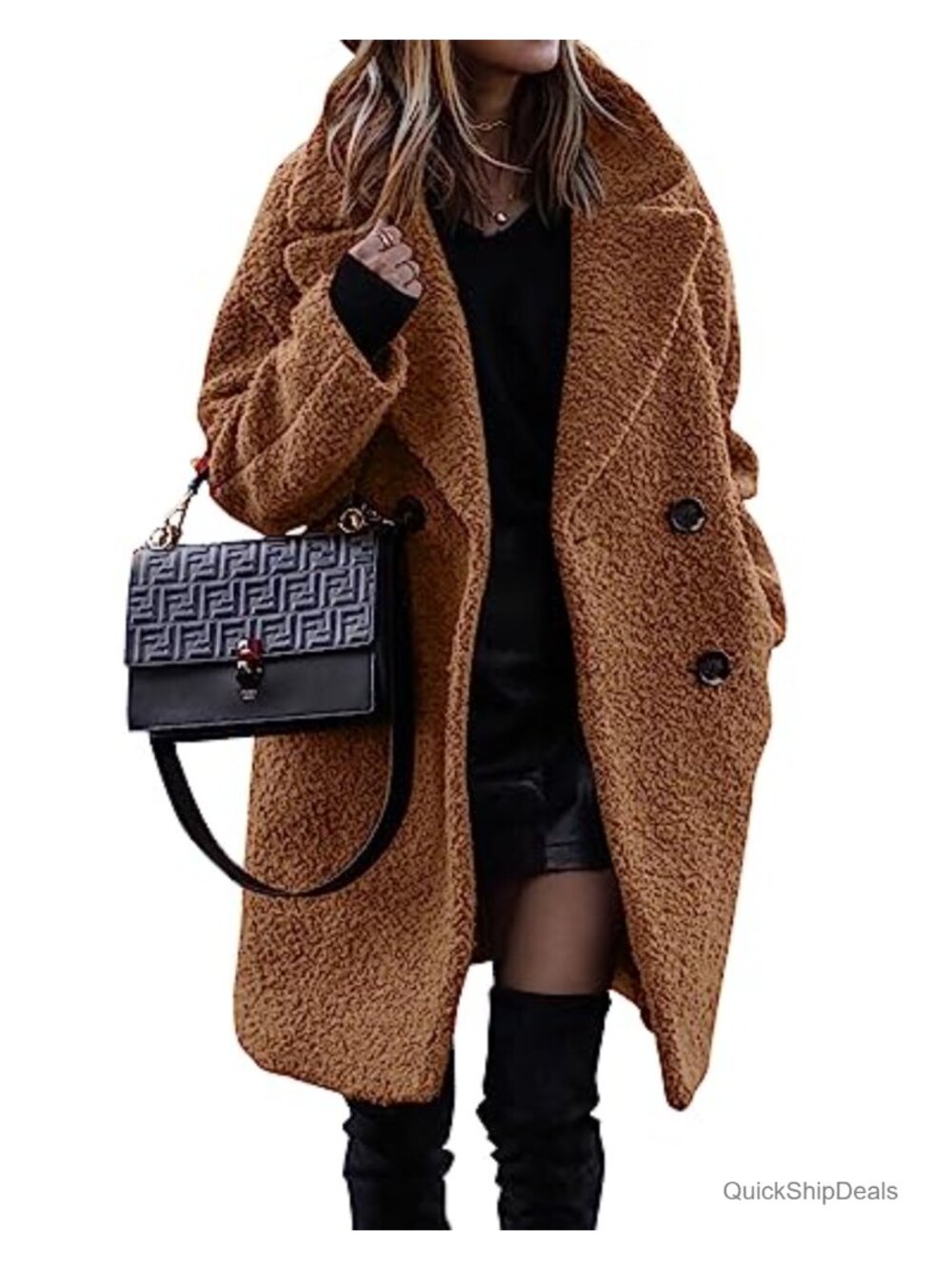 Faux Fur Sherpa Jacket Women Double-Breasted Fleece Coat